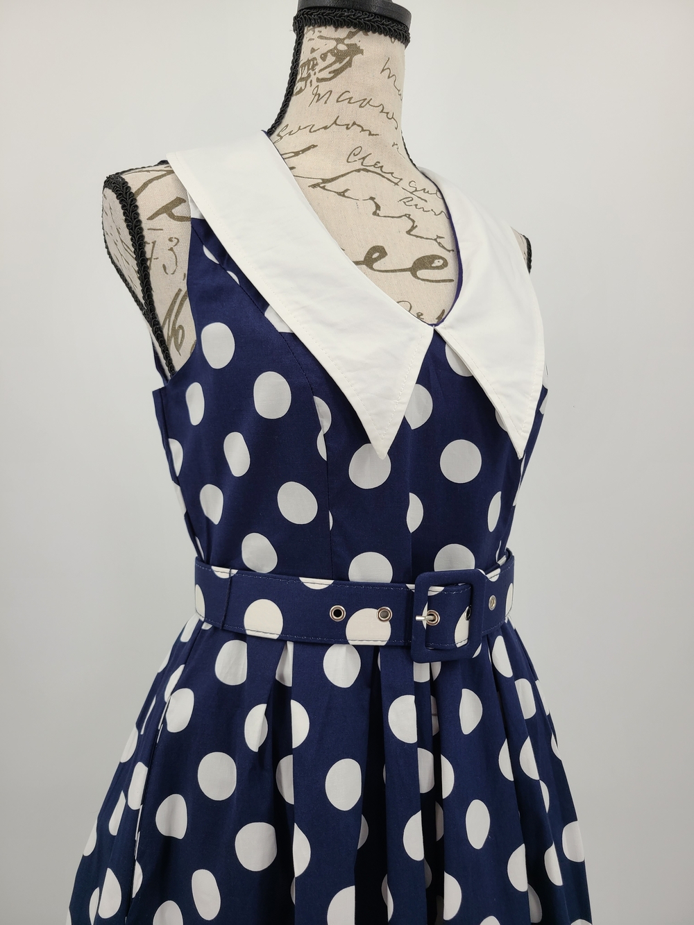 Modcloth Navy and White Polka Dot Midi Dress with White Sailor Collar Size XS